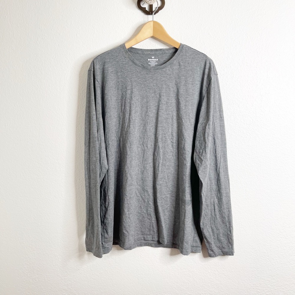 Bombas‎ Mens XL Pima Cotton Long Sleeve T-Shirt Heather Grey Crew Neck Tee Shirt